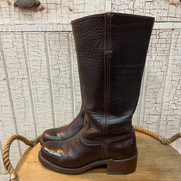 Frye Campus 14L boots in dark brown "bourbon" crunch leather 9 - Picture 1 of 6